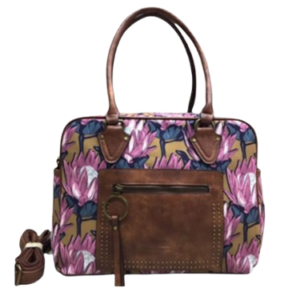 Vivace Protea Front Zip Structured Handbag - Brown